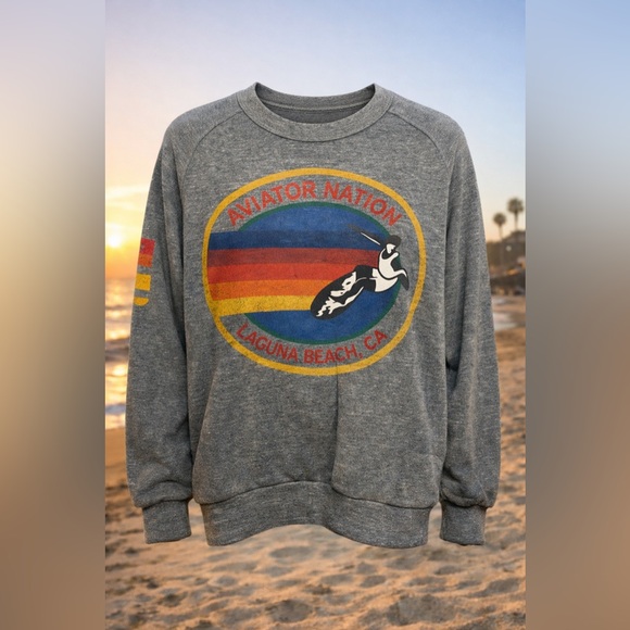 Aviator Nation Tops - Aviator Nation Laguna Beach Rainbow Logo Sweatshirt Gray Size Large Pullover